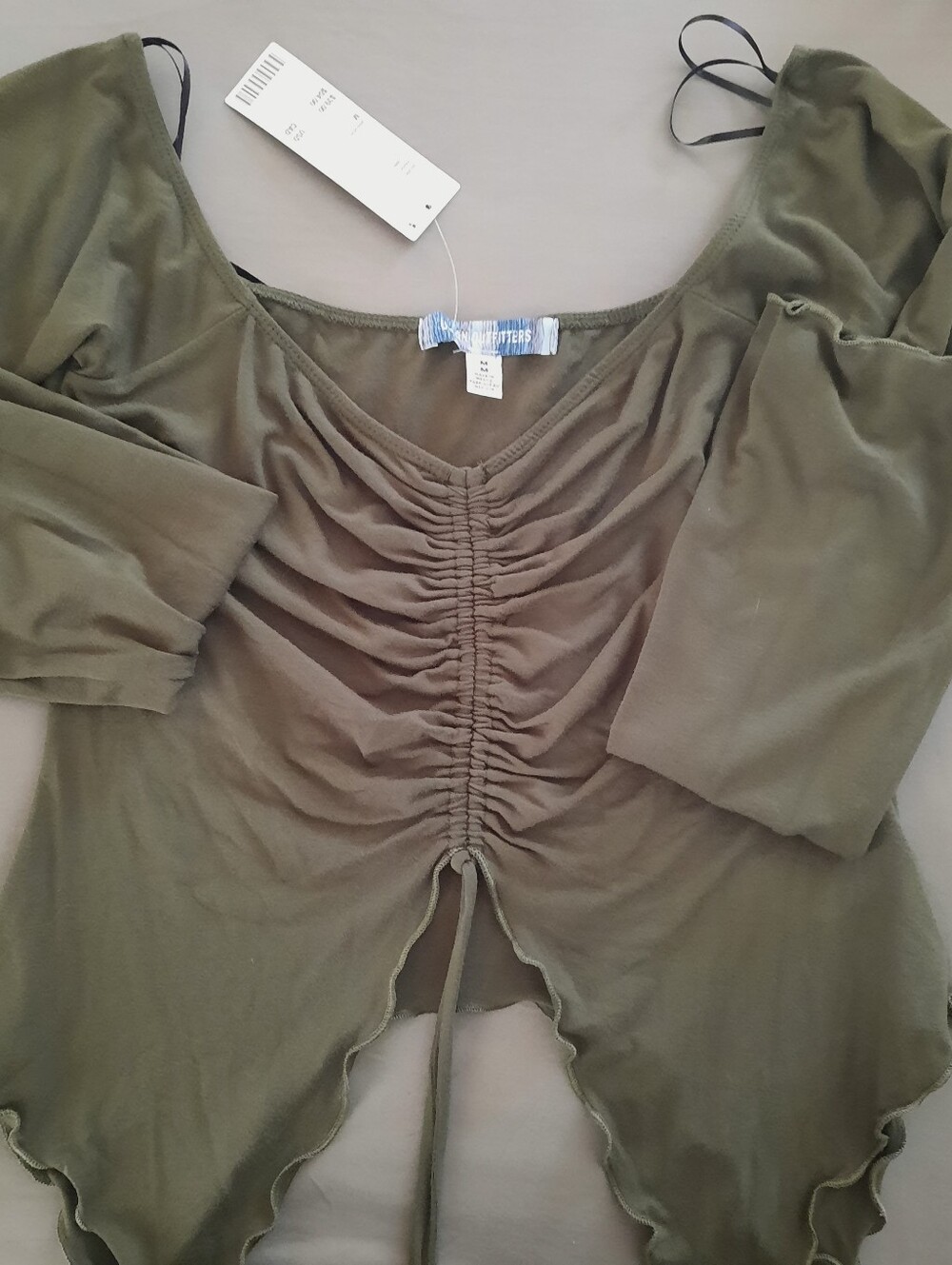 Urban Outfitters NWT Green Ruched Tie Front Lettuce Edge Longsleeve Top Medium